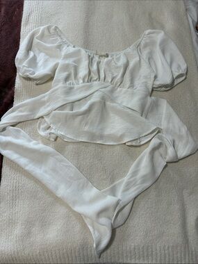 White Puff Sleeve Wrap Crop Top